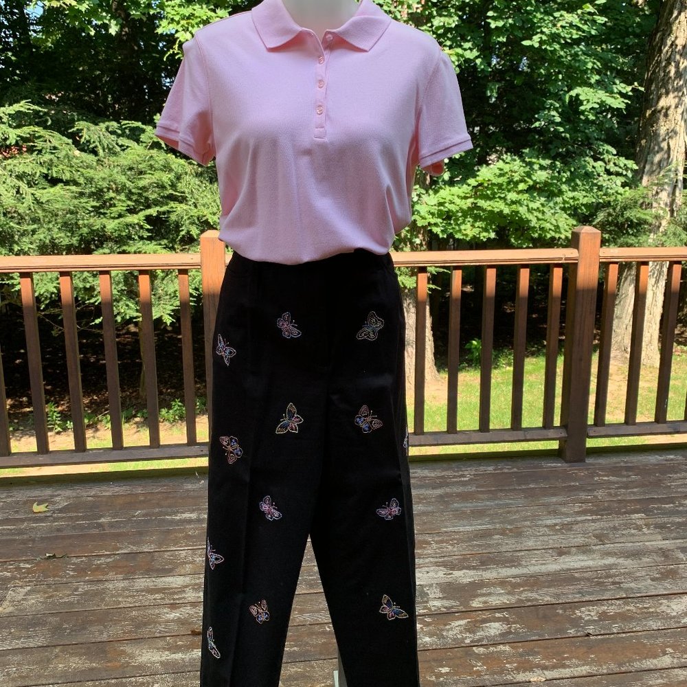 Black Pants with Butterfly Embroidery by Talbots